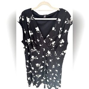 Chaps Womens Plus Size Dress‎ Black Floral V Neck Cap Sleeve Knee Length 22W EUC